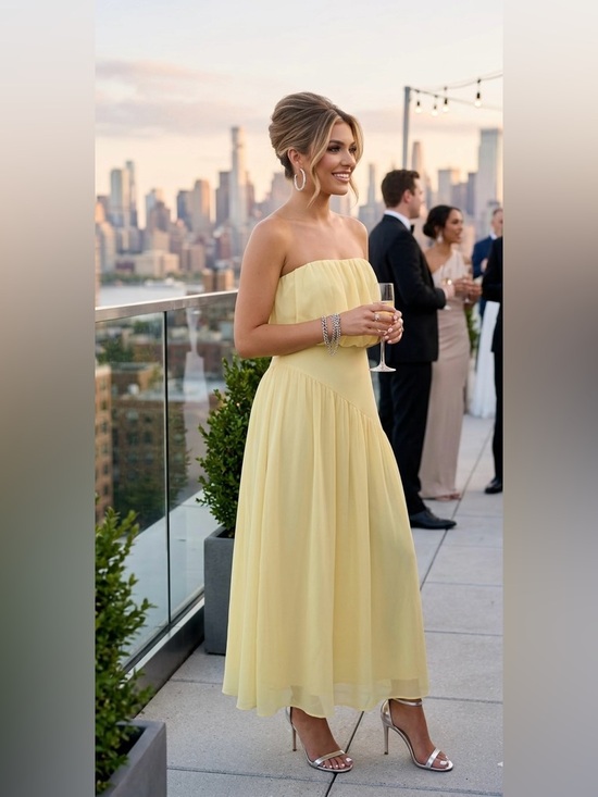 Dresses & Skirts - NWT Elegant Strapless Tiered Maxi Dress - Yellow (Size L)